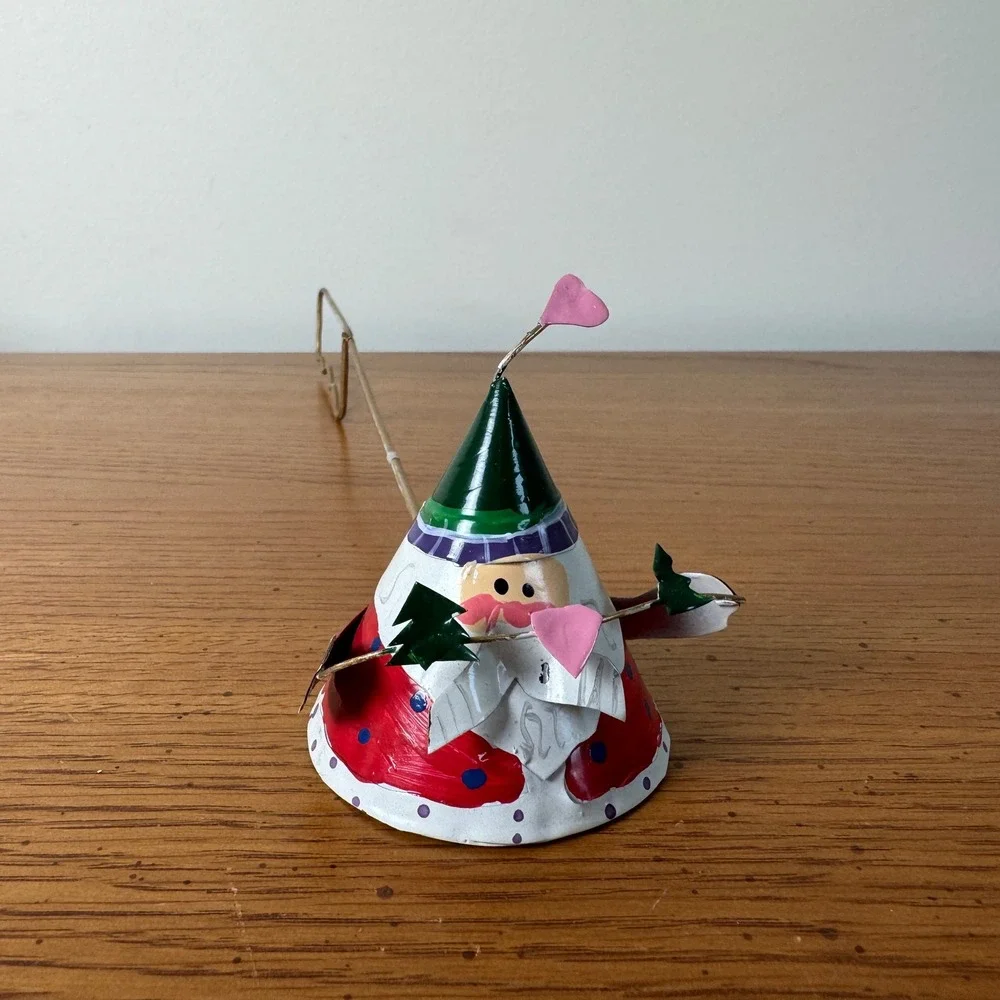 Metal Tin Santa Cone Candle Snuffer‎ Christmas Decor with Wire Handle